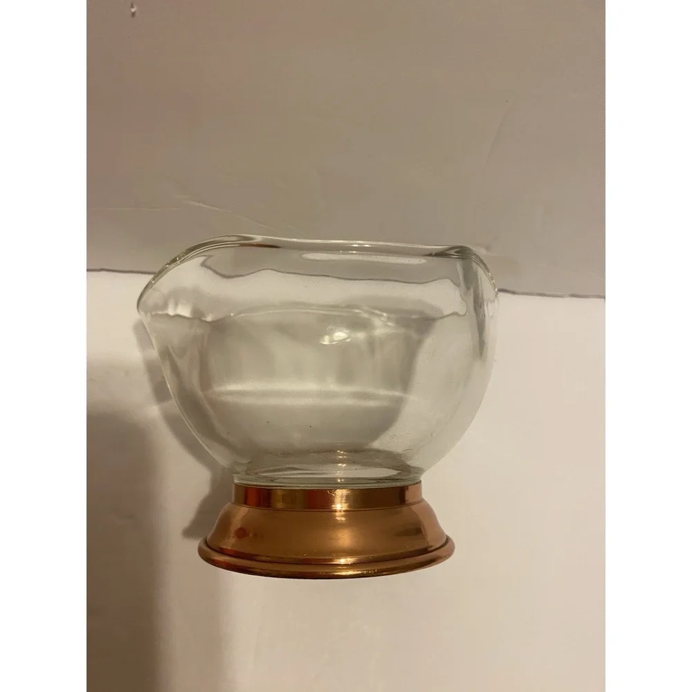 Princess House Glass Fluted Bowl with Copper Base  Vintage excellent‎ condition